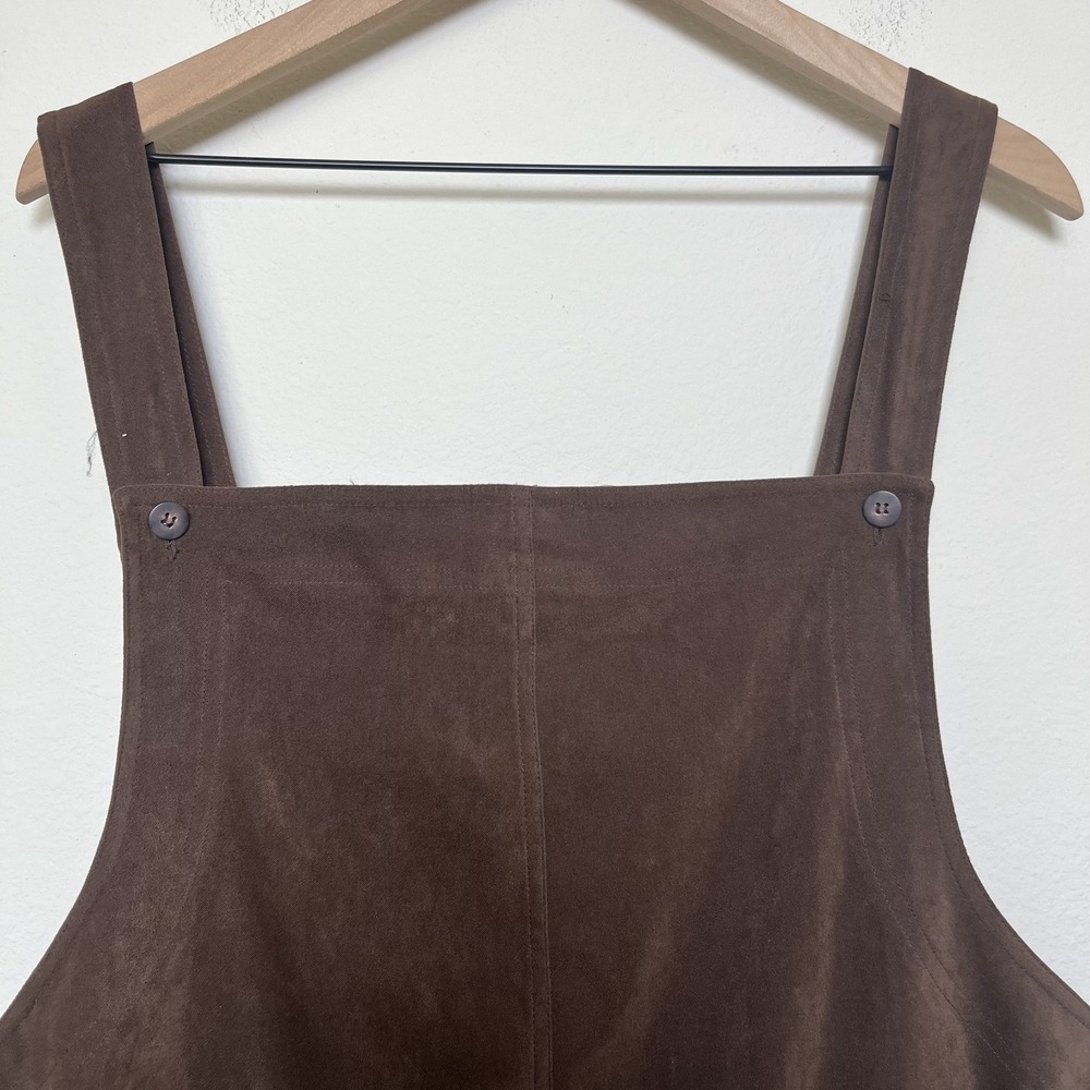 VTG 90s Women Chocolate Brown Jumper Overall Chore Dress 2X Faux Suede Western‎ - Picture 2 of 11